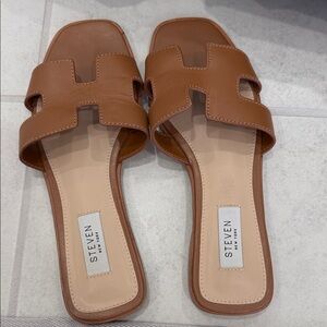 Steve Madden Brown Leather Slide Sandals